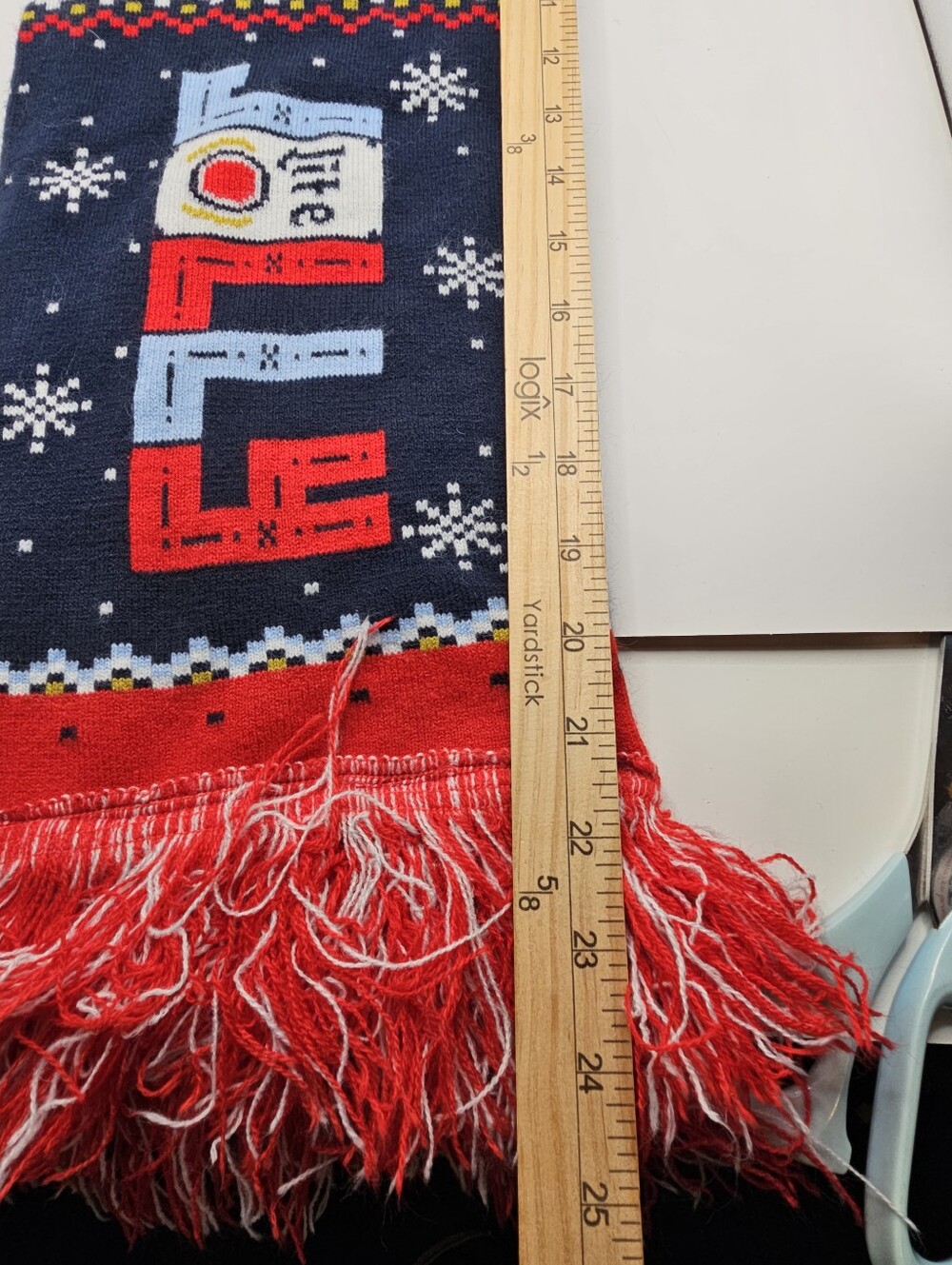 Mille Lite, Festive Navy and Red Holiday Scarf - Picture 6 of 7